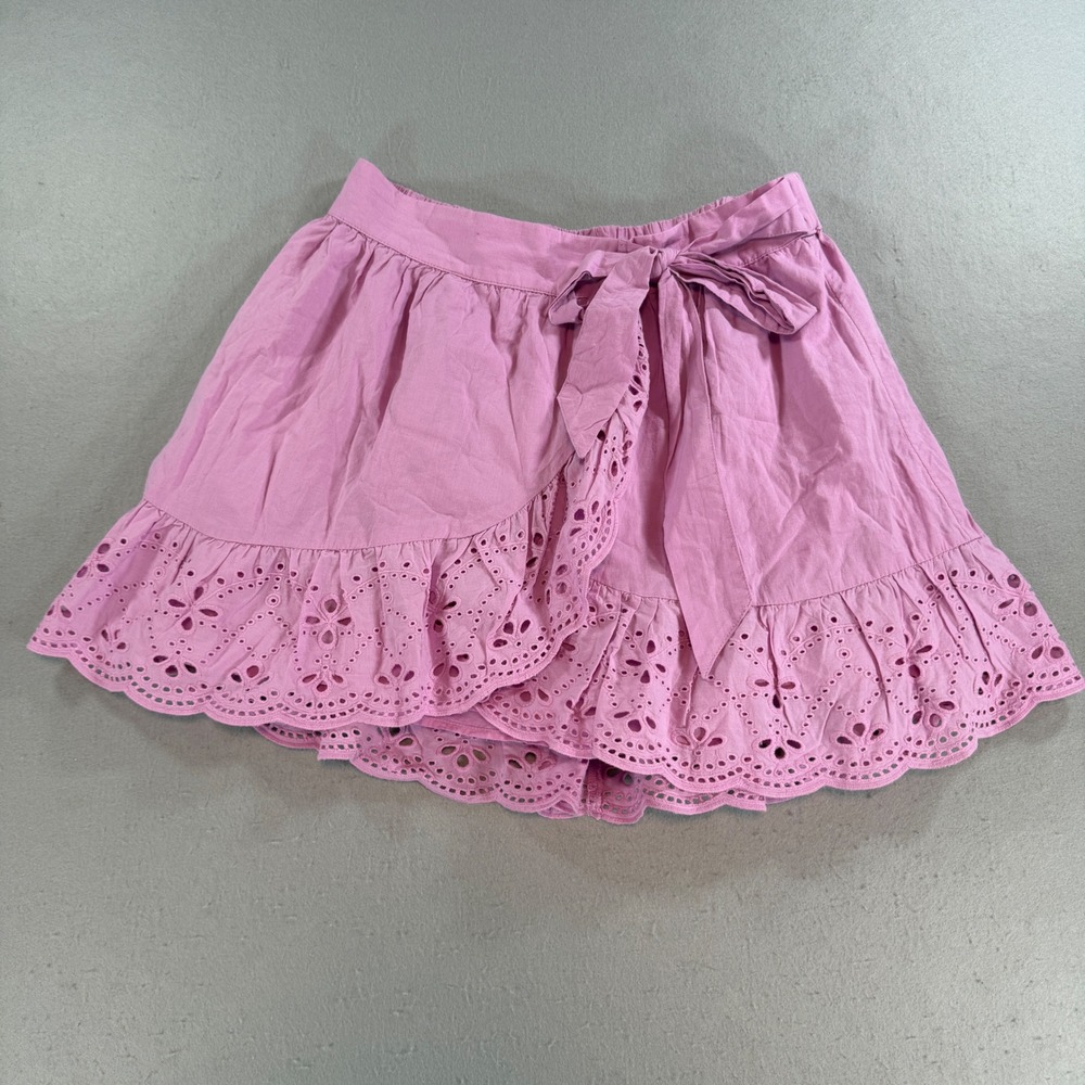 American Eagle Pink Eyelet Cotton Mini Skirt Tie Waist Size M NWT